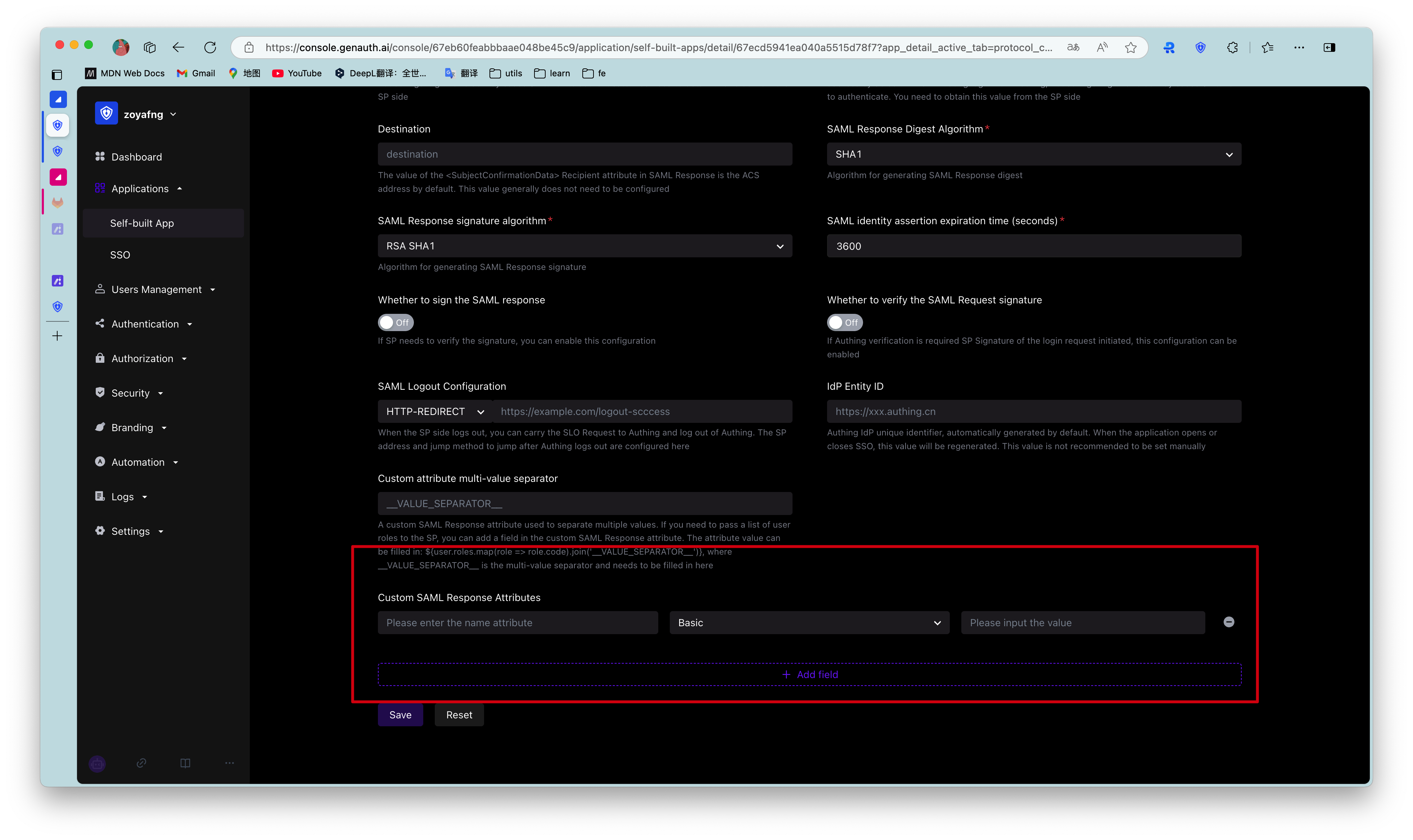 Configure custom SAML Response attributes